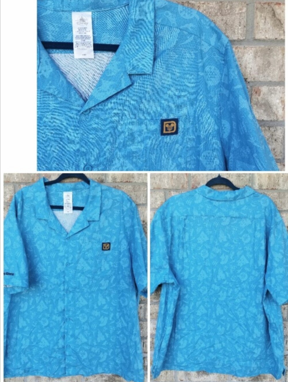 Disney World Park Icons (Men  XXL) BLUE Button Down Shirt Mickey Mouse Park